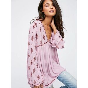 Free People Lavender Tunic Blouse with Diamond Pattern